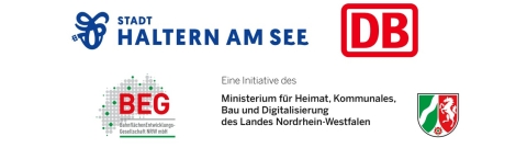 Logo der deutschen Bahn, der Stadt Haltern, BEG NRW und dem Land NRW