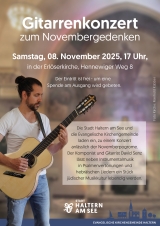 Plakat mit Altar, Musiker mit Gitarre und Hinweis auf das Datum am 08. November