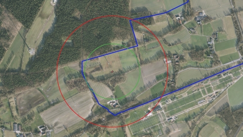 Karte mit zwei Radien 