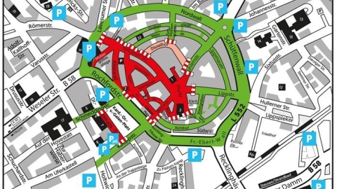 Karte der Innenstadt mit Grünen und Roten Bereichen