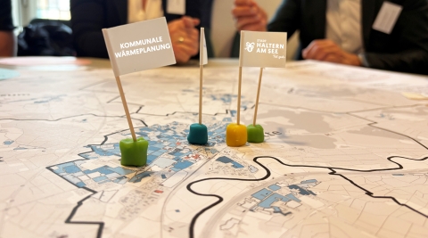 Schilder mit Knete auf einen Plan gestellt