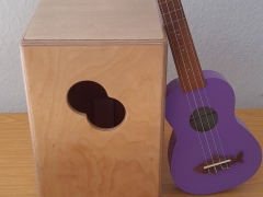 Bild zeigt eine Ukulele und eine Cajòn