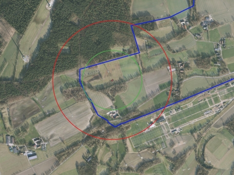 Karte mit zwei Radien 